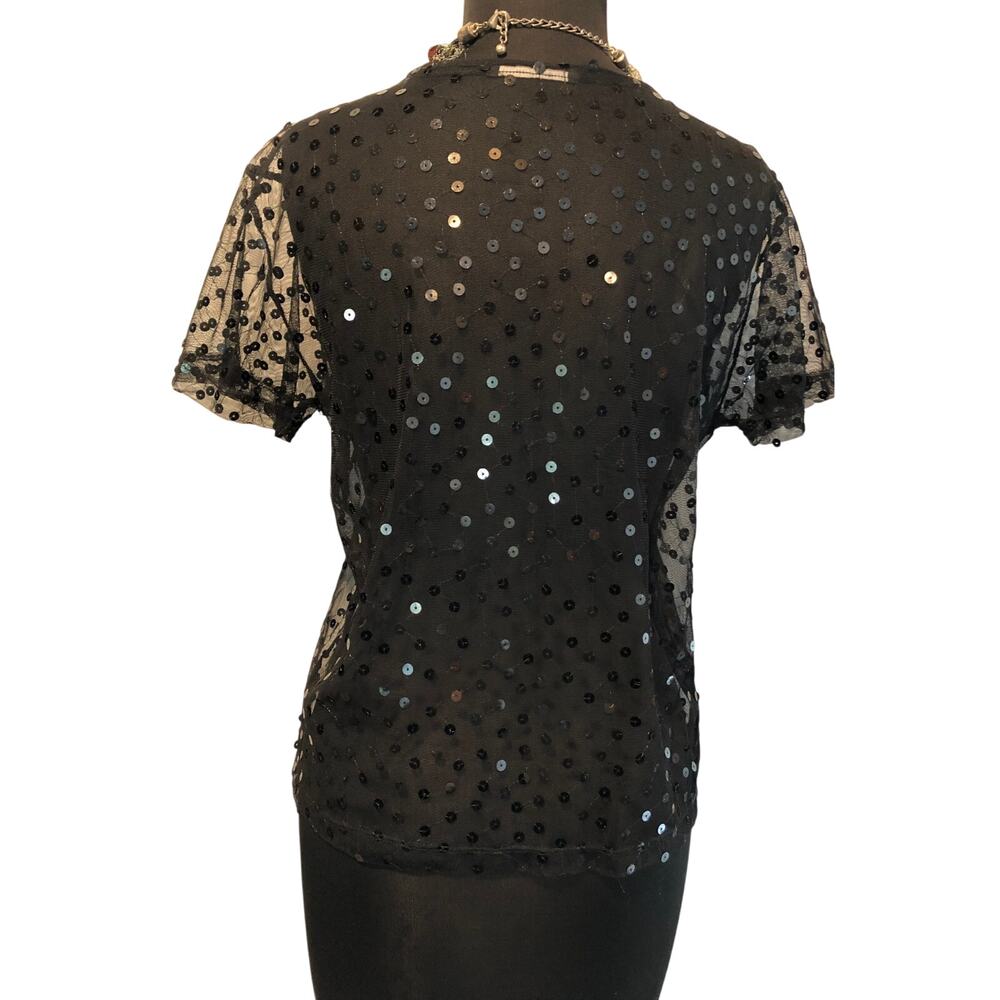 Cache Black Sheer Peek A Boo Mesh Sequin Encruste… - image 7